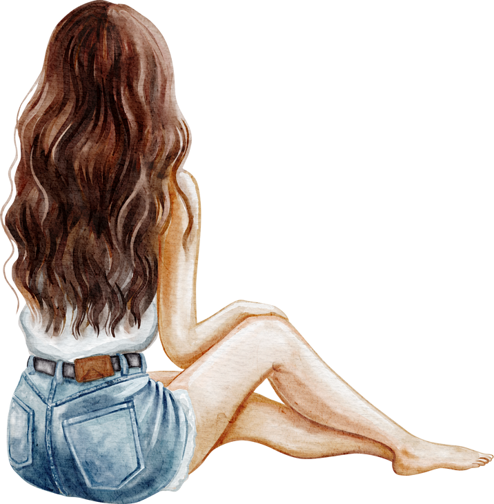 Girl in Denim Shorts Watercolor