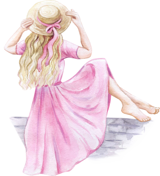 Girl Pink Dress Watercolor