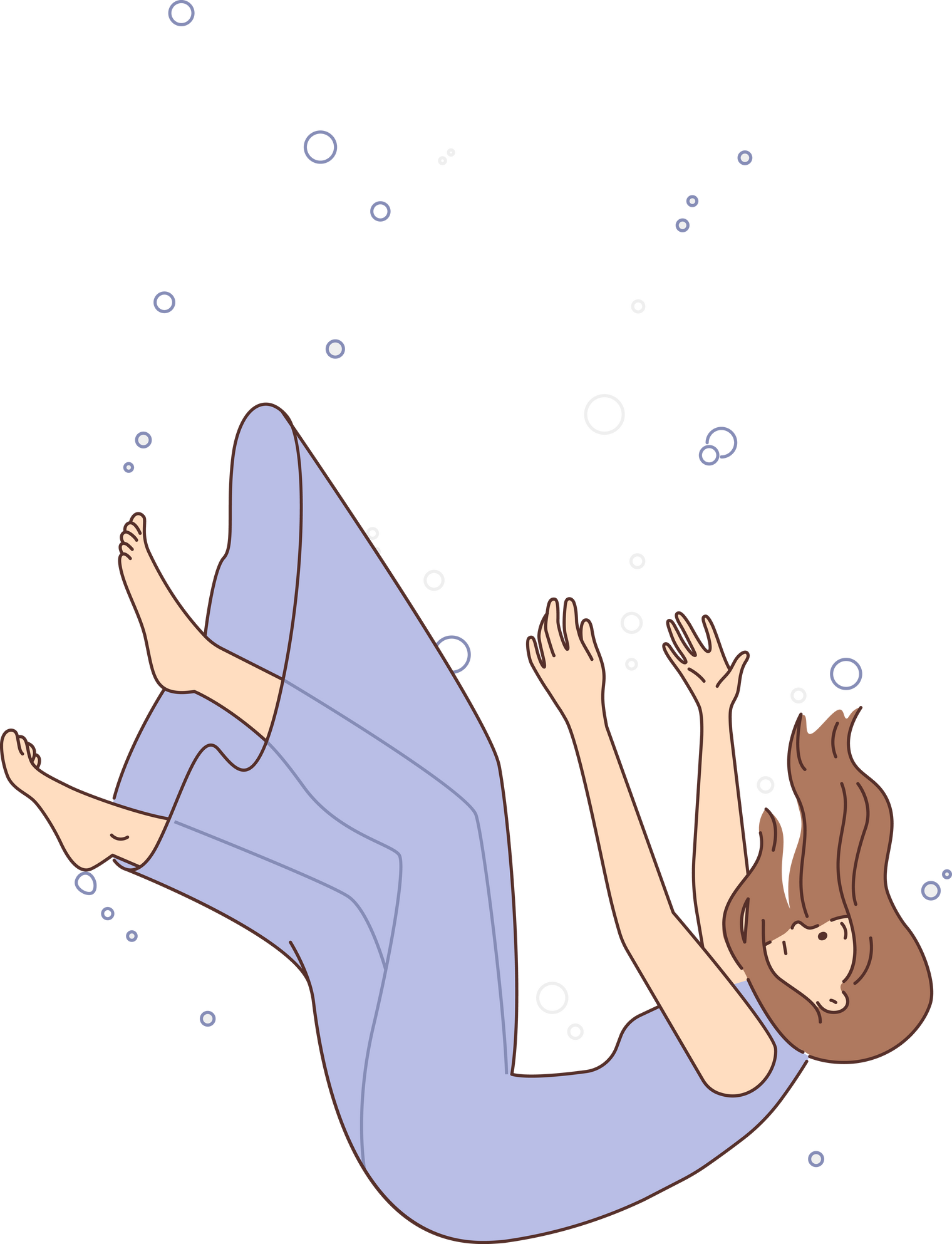 Frustrated woman falling down underwater